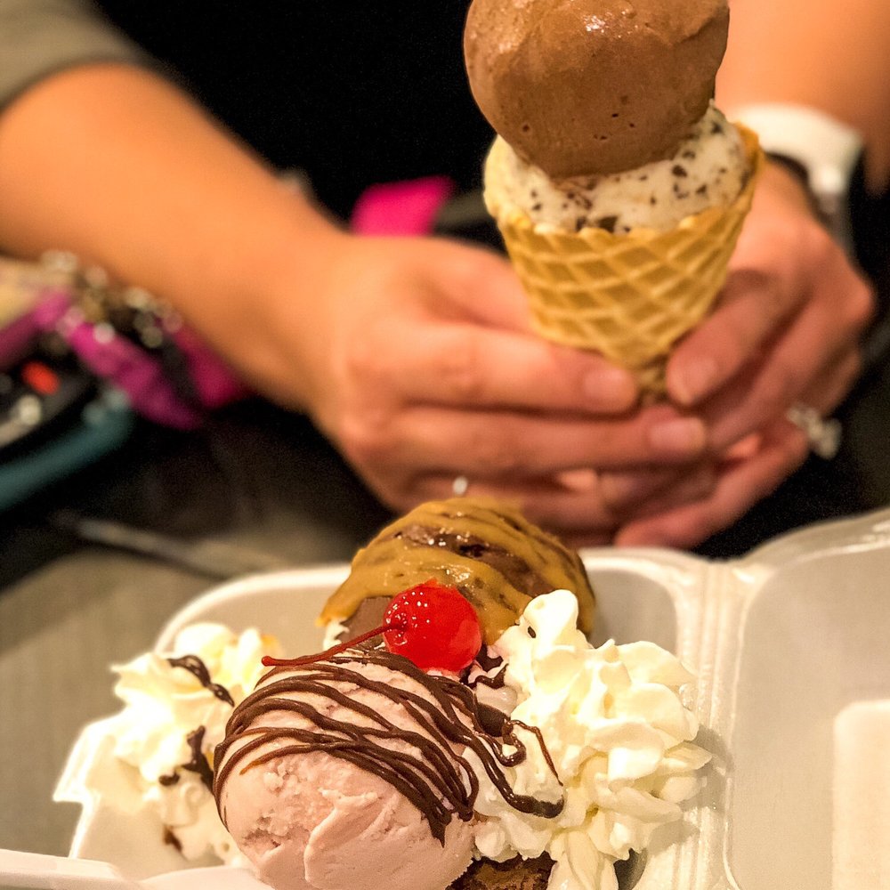 Brownie Sundae & double-scoop come. Brownie Sundae & double-scoop come.
