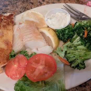 Steer N' Stein - Grilled cod fillet with veggies and side salad (not pictured) - Steakhouses Near Me - Rancho Cucamonga, California