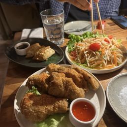 Papaya Salad, Crispy Chicken Garlic, Gyoza Papaya Salad, Crispy Chicken Garlic, Gyoza