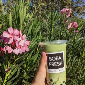 Boba Fresh - Honeydew Matcha Latte w/boba; no ice, regular sweet ($8.58) - Bubble Tea Near Me - Clovis, California