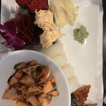 Waterfront Seafood Market - Octopus salad,unagi, squid,tabiko, spicy scallop. Nigiri. - Seafood Near Me - West Des Moines, Iowa Waterfront Seafood Market - Octopus salad,unagi, squid,tabiko, spicy scallop. Nigiri. - Seafood Near Me - West Des Moines, Iowa