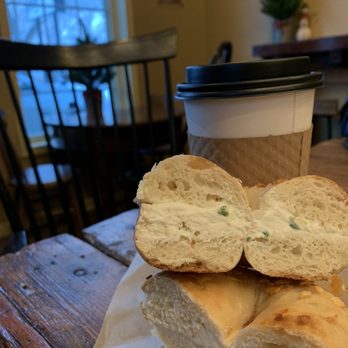 Meshuggah Bagels - Onion bagel with jalapeño cream cheese - Seafood Near Me - Kansas City, Missouri