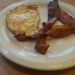 The Eggs and bacon added to the cakes. The Eggs and bacon added to the cakes.