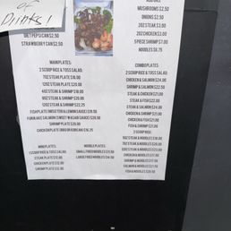 Menu with updated prices. Menu with updated prices.