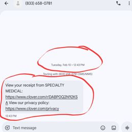 This is my interaction from Specialty Medical as a customer. They text me, Anthony Tafesh our receipt. This is my interaction from Specialty Medical as a customer. They text me, Anthony Tafesh our receipt.