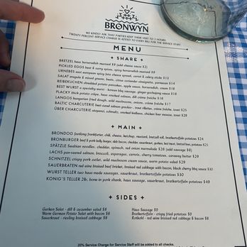 Bronwyn - Menu 9/4/25 - German Near Me - Somerville, Massachusetts