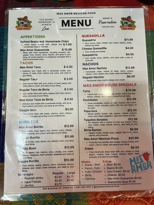 Menu photo 1 Mas Amor Chico, CA