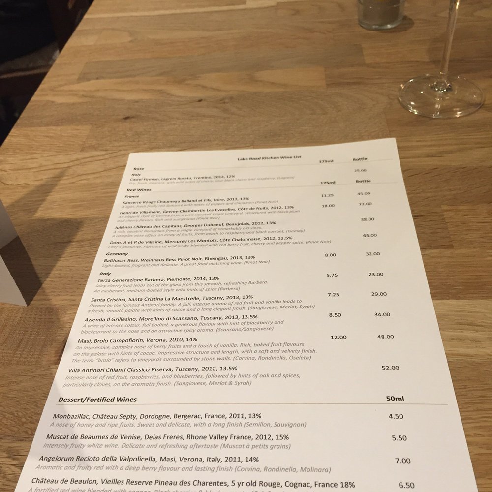 Lake Road Kitchen - Wine list - Modern European Near Me - Ambleside, CMA