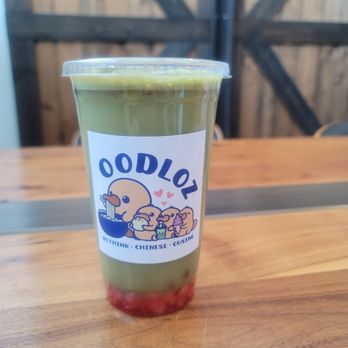 Oodloz - Strawberry Matcha Milk Tea with Popping Lychee Boba - Chinese Near Me - Truckee, California Oodloz - Strawberry Matcha Milk Tea with Popping Lychee Boba - Chinese Near Me - Truckee, California