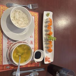 Benichopsticks Restaurant - Pint Steam Rice, Egg Drop Soup, California Roll