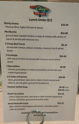 Menu photo 2 Chuy's Indianapolis, IN