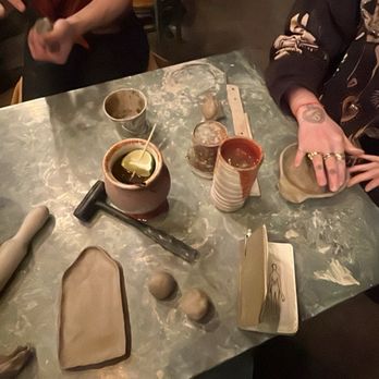 Tumbleroot Pottery Pub - Craft table and some cute bev&cup pairings - Bars Near Me - Santa Fe, New Mexico
