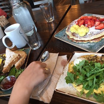 First Watch - Some omelet entree on the left. A mushroom frittata on the right and a lemon ricotta pancake entree to share. - Breakfast & Brunch Near Me - Miami, Florida First Watch - Some omelet entree on the left. A mushroom frittata on the right and a lemon ricotta pancake entree to share. - Breakfast & Brunch Near Me - Miami, Florida