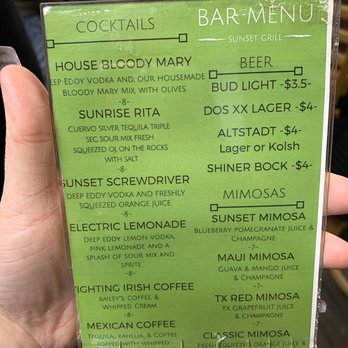 Sunset Grill - Cocktail menu - American Near Me - Fredericksburg, Texas