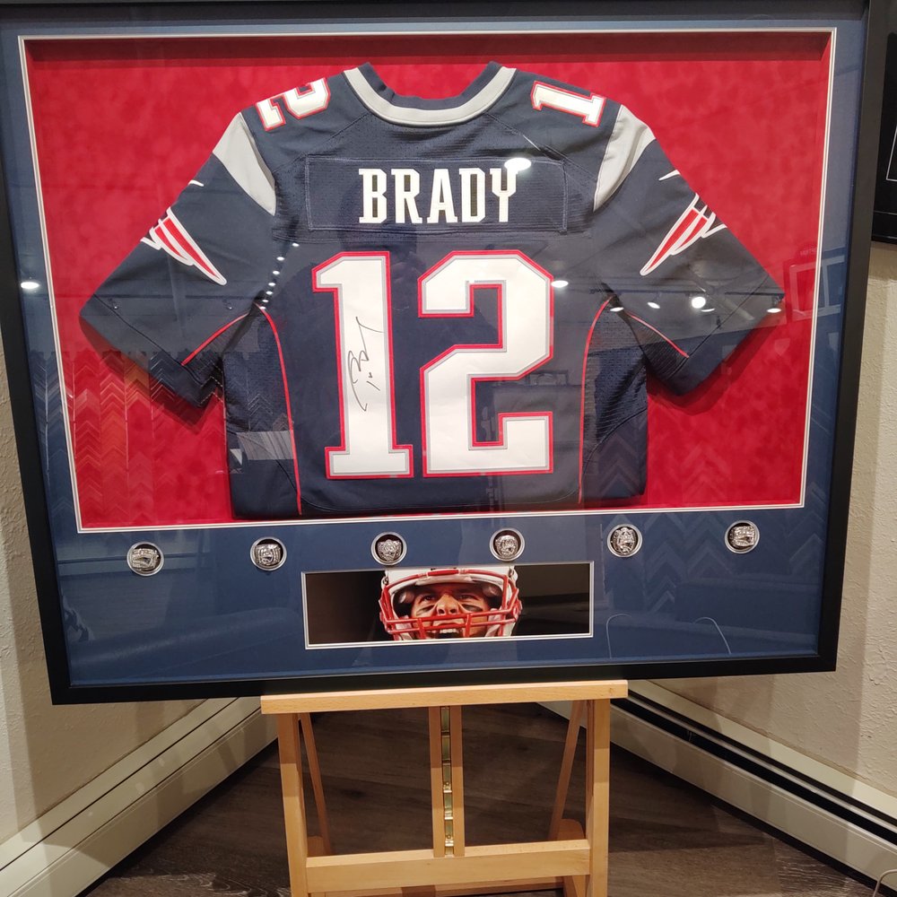 Peak Picture Framing - Signed Brady Jersey in Shadow Box. - Art Galleries Near Me - Basalt, Colorado Peak Picture Framing - Signed Brady Jersey in Shadow Box. - Art Galleries Near Me - Basalt, Colorado