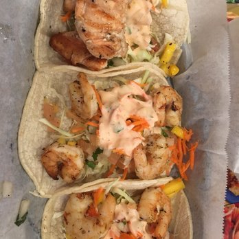 Fish's Wild - Salmon and shrimp tacos with cabbage, mango, tomatos and house sauce - Seafood Near Me - San Jose, California Fish's Wild - Salmon and shrimp tacos with cabbage, mango, tomatos and house sauce - Seafood Near Me - San Jose, California