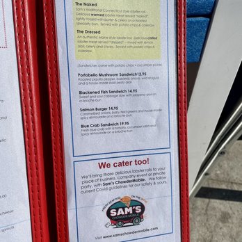 Sam's Chowder House - Menu as of 11/27/2021 - Seafood Near Me - Half Moon Bay, California