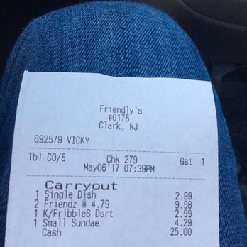 Friendly's - Our receipt to prove we were real customers - Burgers Near Me - Clark, New Jersey
