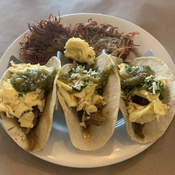 Bramble - 3 Sirens Restaurant Group - The pork breakfast tacos with a side of hash browns - Breakfast & Brunch Near Me - Tulsa, Oklahoma