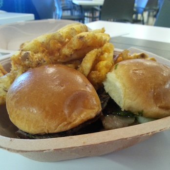 Bam Pow Chow - Flank steak sliders with chimichurri sauce with a side order of waffle fries - Food Trucks Near Me Bam Pow Chow - Flank steak sliders with chimichurri sauce with a side order of waffle fries - Food Trucks Near Me