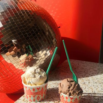 OddFellows Ice Cream - Domino Park - No panic just disco ice cream.cups   Passion fruit, apricot, pistachio  Vegan coconut caramel chip  Chocolate - Ice Cream & Frozen Yogurt Near Me - Brooklyn, New York