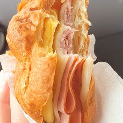 Colombian Coffee Beans - Ham and cheese croissant with egg.