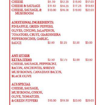 Al's Pizza - As of June 2020 pricing from website. - Pizza Near Me - Warrenville, Illinois Al's Pizza - As of June 2020 pricing from website. - Pizza Near Me - Warrenville, Illinois