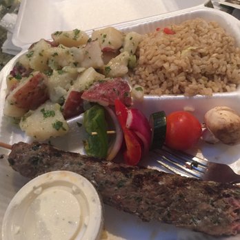 Chicken Maison - Kafta kabob with brown rice and potato salad sides. 9/10 (was a tad rare) - Mediterranean Near Me - Rolling Hills Estates, California Chicken Maison - Kafta kabob with brown rice and potato salad sides. 9/10 (was a tad rare) - Mediterranean Near Me - Rolling Hills Estates, California