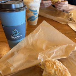 Caribou Coffee - Seasonal Caramel Apple drinks and sage egg biscuit and lumberjack breakfast sandwich.