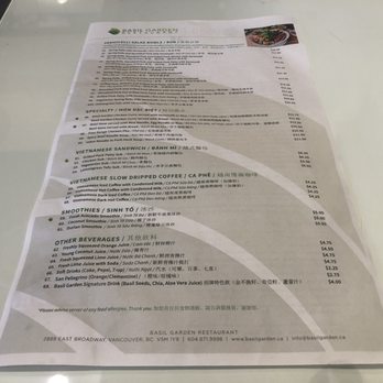Basil Garden - Back of menu~ (April 2022) - Vietnamese Near Me - Vancouver, British Columbia Basil Garden - Back of menu~ (April 2022) - Vietnamese Near Me - Vancouver, British Columbia