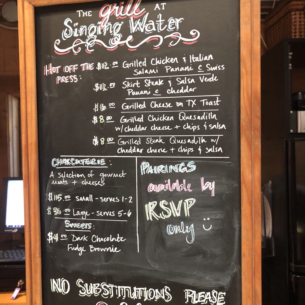 Singing Water Vineyards - Menu 8/9/19 - Wine Tasting Room Near Me - Comfort, Texas Singing Water Vineyards - Menu 8/9/19 - Wine Tasting Room Near Me - Comfort, Texas