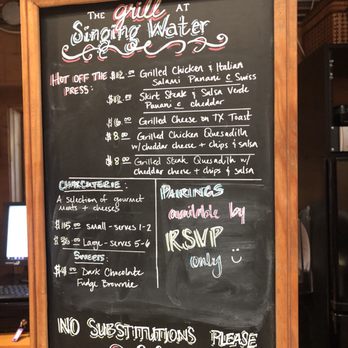 Singing Water Vineyards - Menu 8/9/19 - Wine Tasting Room Near Me - Comfort, Texas
