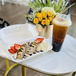 Oboba Tea - Millie Crepe Cake Slices (Ube) & Taro Brown Sugar from the Fresh Milk category.