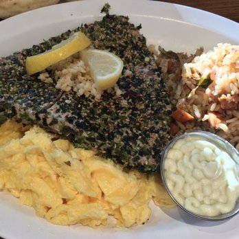 Eggs 'n Things Ko Olina - My breakfast was soooo ONOOOO! Furikaki macadamia nut ahi with wasabi aioli sauce, scrambled eggs and fried rice - American Near Me - Kapolei, Hawaii Eggs 'n Things Ko Olina - My breakfast was soooo ONOOOO! Furikaki macadamia nut ahi with wasabi aioli sauce, scrambled eggs and fried rice - American Near Me - Kapolei, Hawaii
