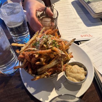 Vin 48 - House Cut Truffle Fries with a roasted garlic aioli - New American Near Me - Avon, Colorado Vin 48 - House Cut Truffle Fries with a roasted garlic aioli - New American Near Me - Avon, Colorado