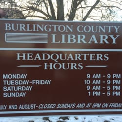 Burlington County Library - Operating hours.