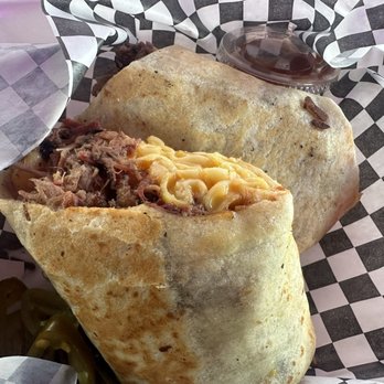 Bussin' Q - Brisket Mac Burrito - Food Trucks Near Me - San Antonio, Texas Bussin' Q - Brisket Mac Burrito - Food Trucks Near Me - San Antonio, Texas