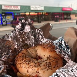Chester Village Deli & Catering - Bacon egg and cheese on an everything bagel