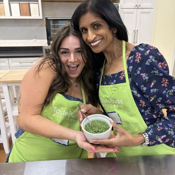 Taste Buds Kitchen - Us with our pesto - Cooking Classes Near Me - Winston-Salem, North Carolina Taste Buds Kitchen - Us with our pesto - Cooking Classes Near Me - Winston-Salem, North Carolina