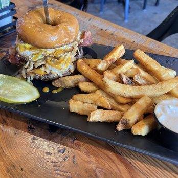 The Back Porch - Hangover Burger w/ Fries - Burgers Near Me - Longwood, Florida The Back Porch - Hangover Burger w/ Fries - Burgers Near Me - Longwood, Florida
