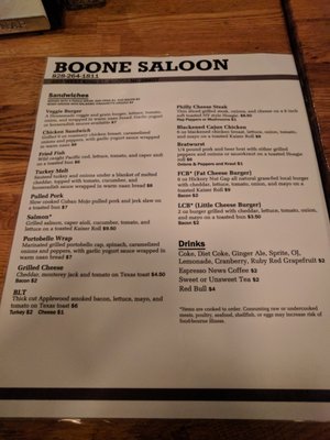 Menu photo 4 Boone Saloon Boone, NC