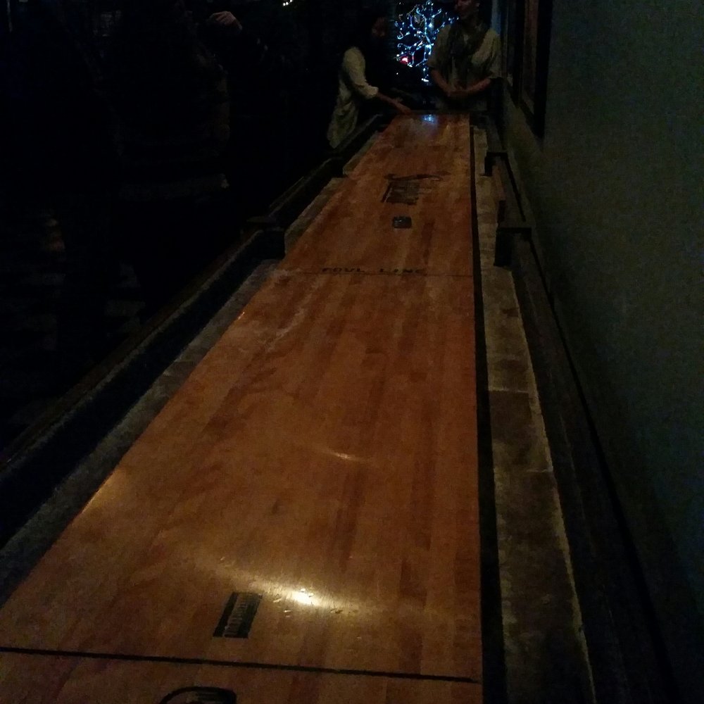 a bowling alley at night