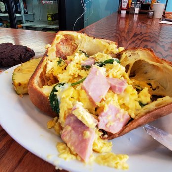 Pop Over Eatery - Ham, cheese, and spinach popover. Needed much more salt. - Breakfast & Brunch Near Me - Simsbury, Connecticut Pop Over Eatery - Ham, cheese, and spinach popover. Needed much more salt. - Breakfast & Brunch Near Me - Simsbury, Connecticut