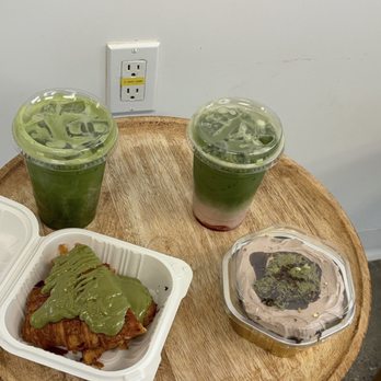 Stories Cafe - Strawberry Matcha Coconut Matcha Dubai tres leche cake Dubai croissant - Coffee & Tea Near Me - Whittier, California