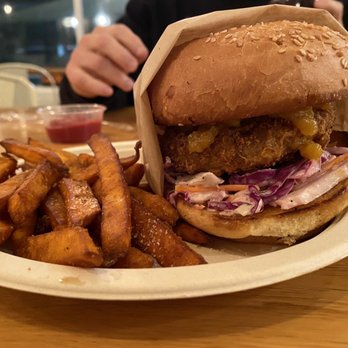 Higher Taste, Plant-Based - Orange "Chicken" Sandwich is so freaking BOMB - Vegan Near Me - Long Beach, California