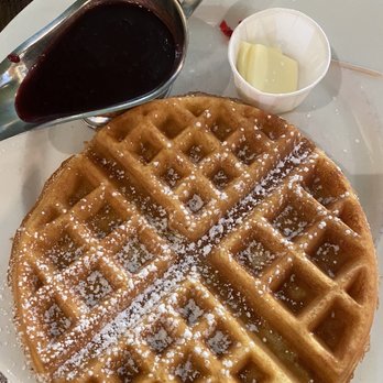 Cafe Monte - Gluten free waffle with berry compote - French Near Me - Charlotte, North Carolina Cafe Monte - Gluten free waffle with berry compote - French Near Me - Charlotte, North Carolina