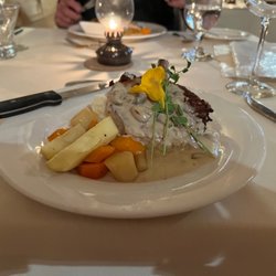 Artisan Inn's Twine Loft Restaurant - Pork with mushroom sauce, masked potatoes and the best carrots.