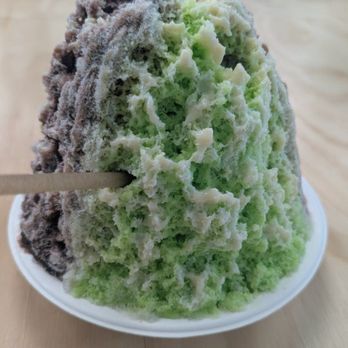 Chillest Shave Ice - Melona and Japanese Grape flavors....not seen is the Not So Hot Chocolate on the backside... - Shaved Ice Near Me - Honolulu, Hawaii