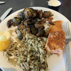 Bella Vista Country Club - Salmon, rice, & Brussels sprouts
