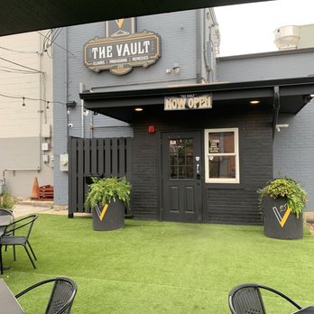 The Vault - Backside entry with outdoor dining area - American Near Me - Yorkville, Illinois